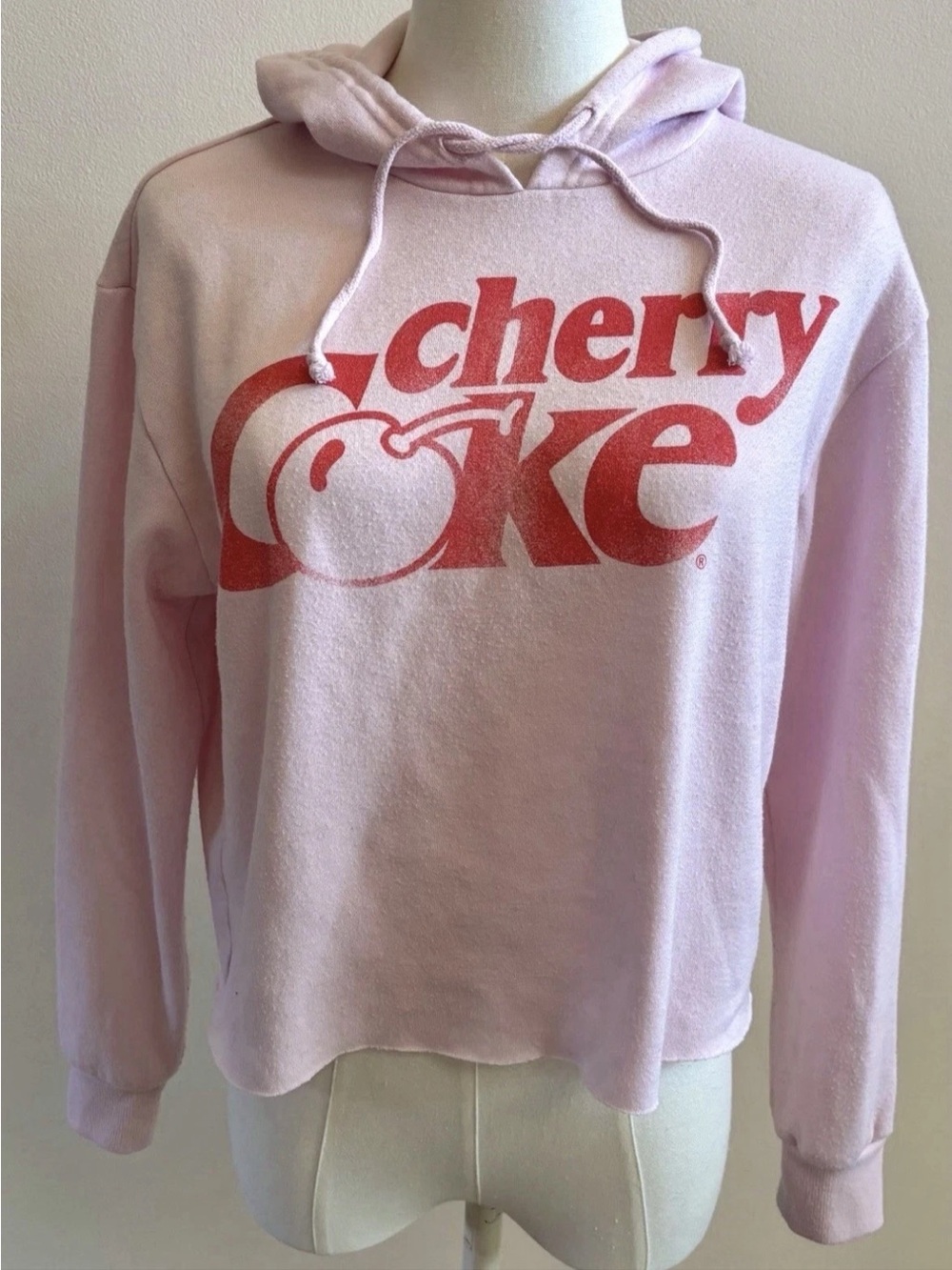 Cherry Coke Coca Cola Pink Cropped Hoodie XS Y2K
